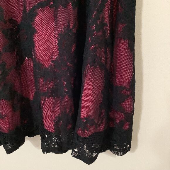 Vintage 90s Whimsigoth Dark Fairy Grunge Gothic Pink Lace Midi Fairy Skirt Sz 12 - Picture 4 of 9